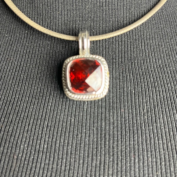 Sterling silver pendant with large red square gemstone. - Picture 6 of 6